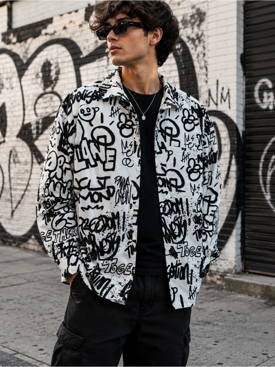 Zara Jackets & Blazers - Zara Graffiti Print Overshirt Shirt Jacket M Streetwear Supreme CDG Inspired